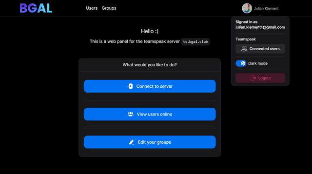 Screenshot of the Teamspeak web panel